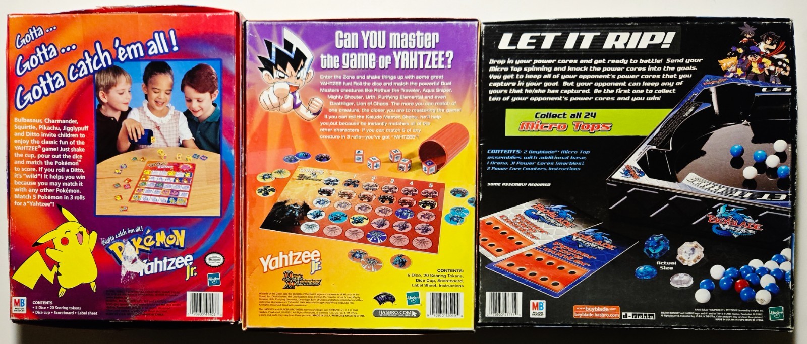 Vintage 2000s Anime Board Game Lot of 3 Pokemon/Duel Masters/Beyblade Yahtzee Jr