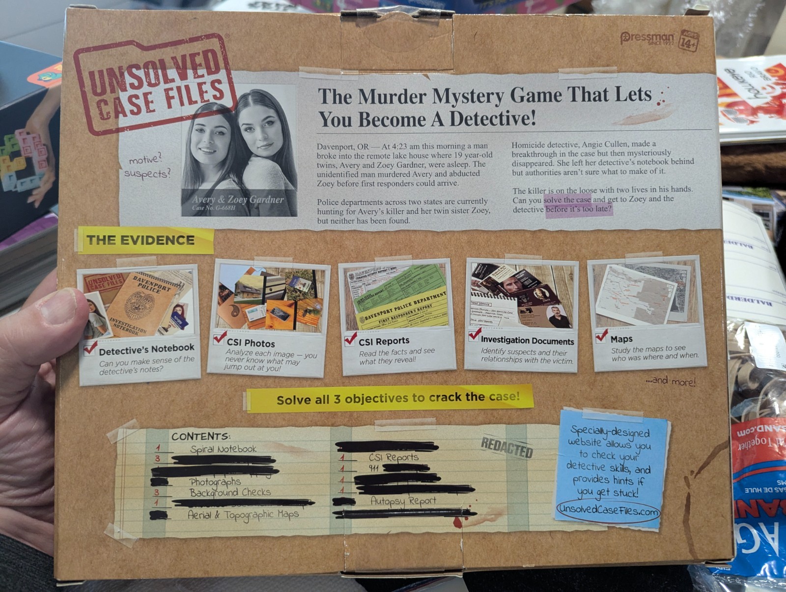 UNSOLVED CASE FILES AVERY & ZOEY GARDNER CASE Detective Game SEALED 2022