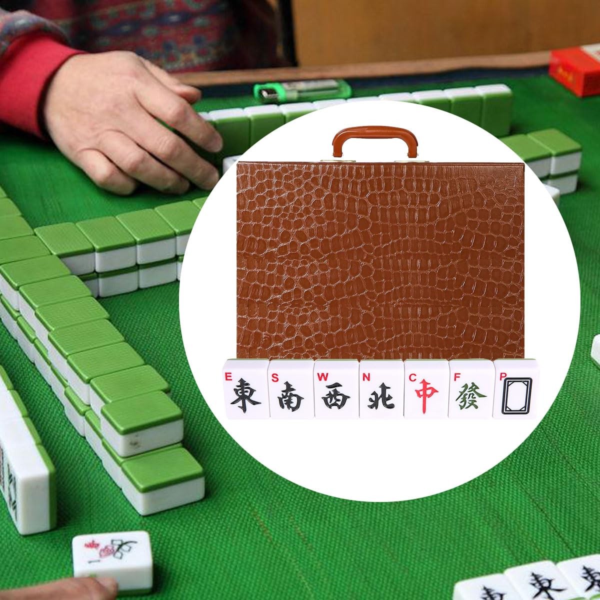 Mahjong Set 1.5” 146 Tiles Arabic Numerals 2 Dice Wind Indicator Carrying Case