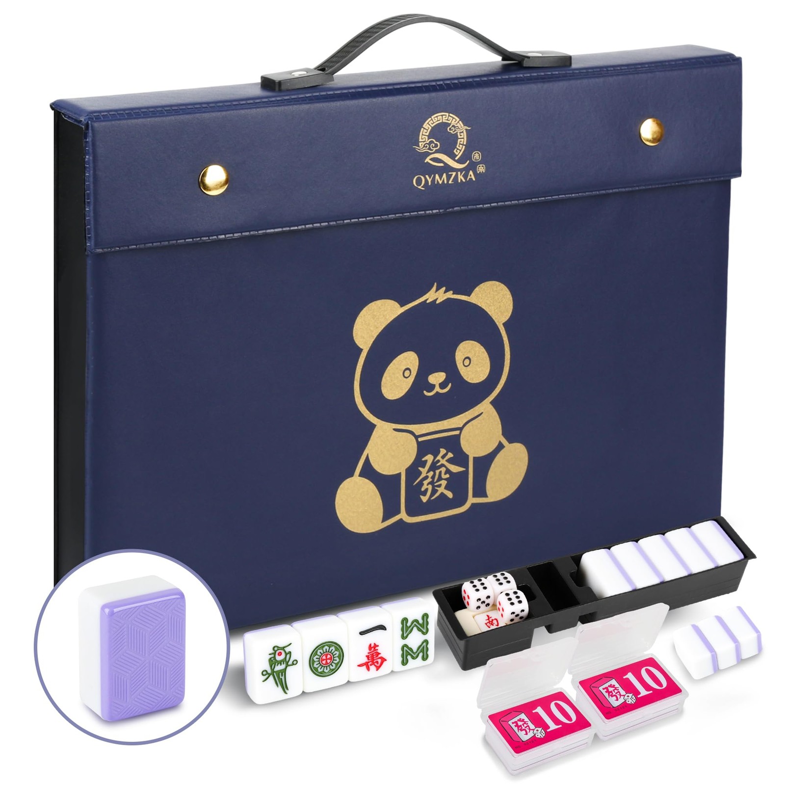 Chinese 1.55″(40MM) Large Purple Mahjong Set with Blue Vinyl Case -152 Melami…