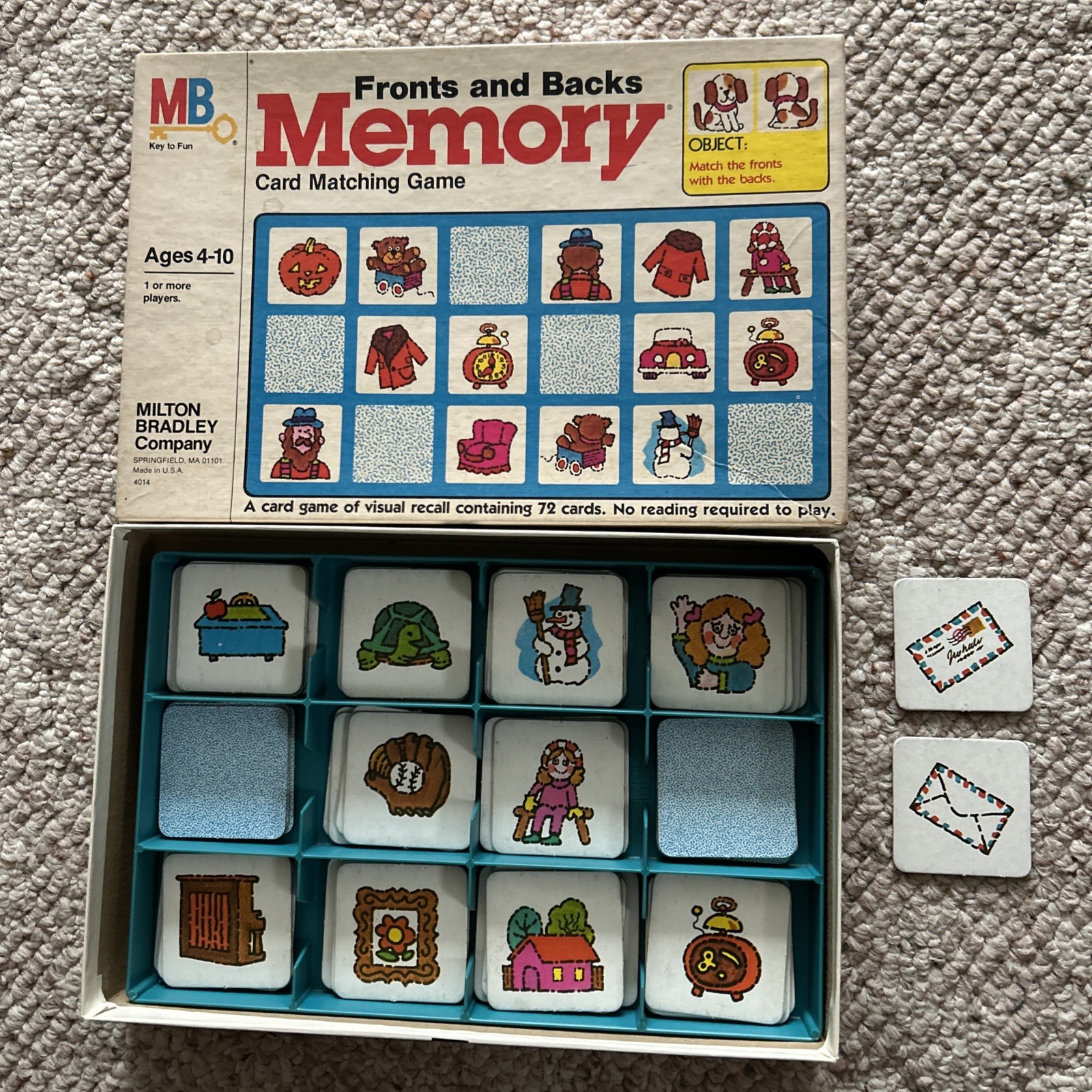 72 card Memory Card Matching Front & Back Game Milton Bradley 1980 Complete USA