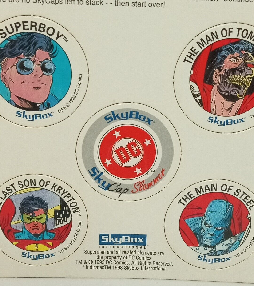 1993 Skybox DC Skycaps Return of Superman DC Comics PROMO UNPUNCHED Pogs Sheet