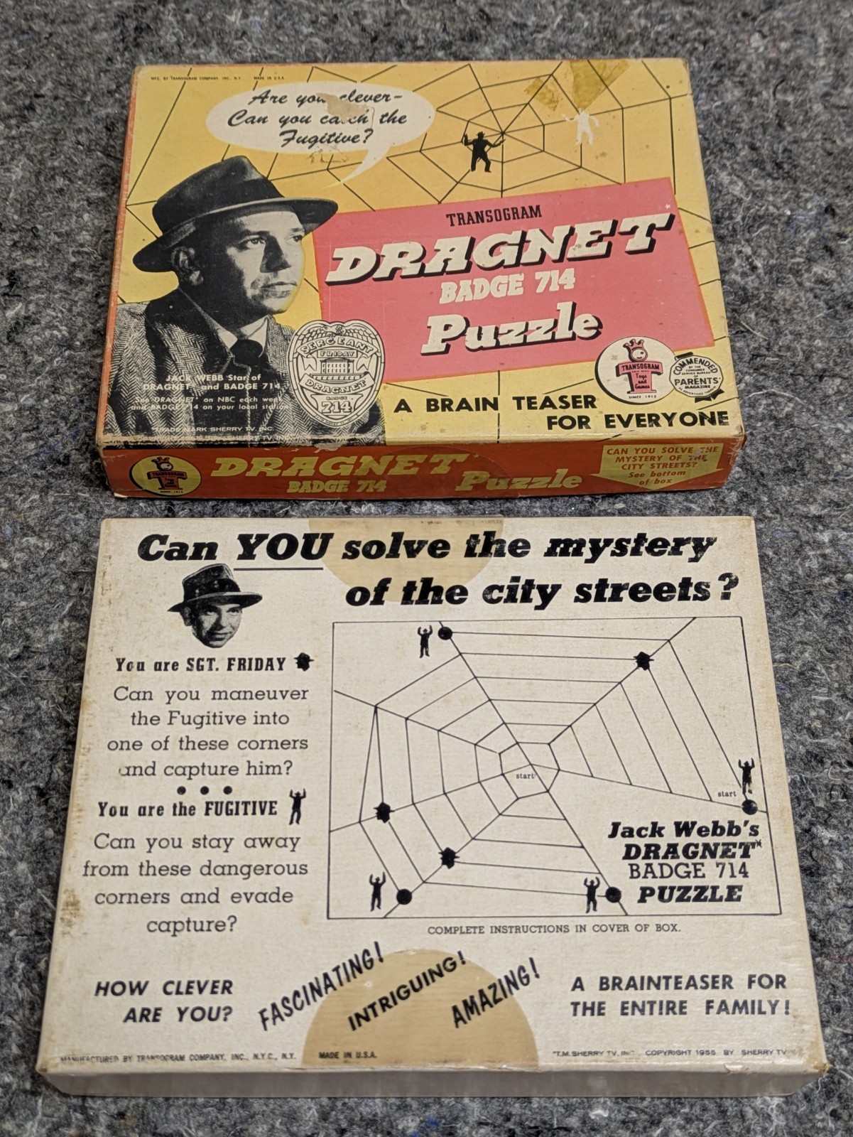 Transogram DRAGNET Badge 714 Brain Teaser Game Puzzle 1955 USA Vintage 50s