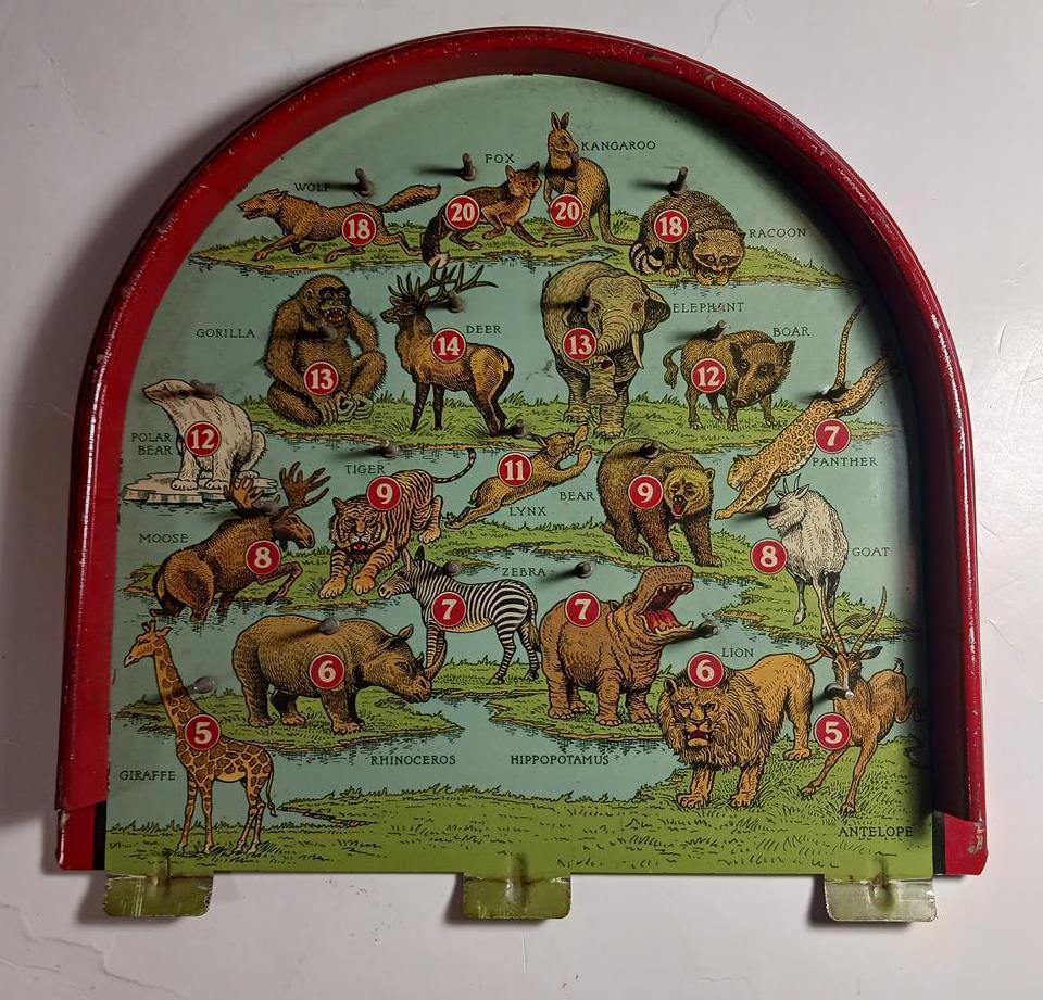 VINTAGE SUNNY ANDY HOOP O LOOP HUNTING GAME WOLVERINE 1925 SHOOTING TIN TOY