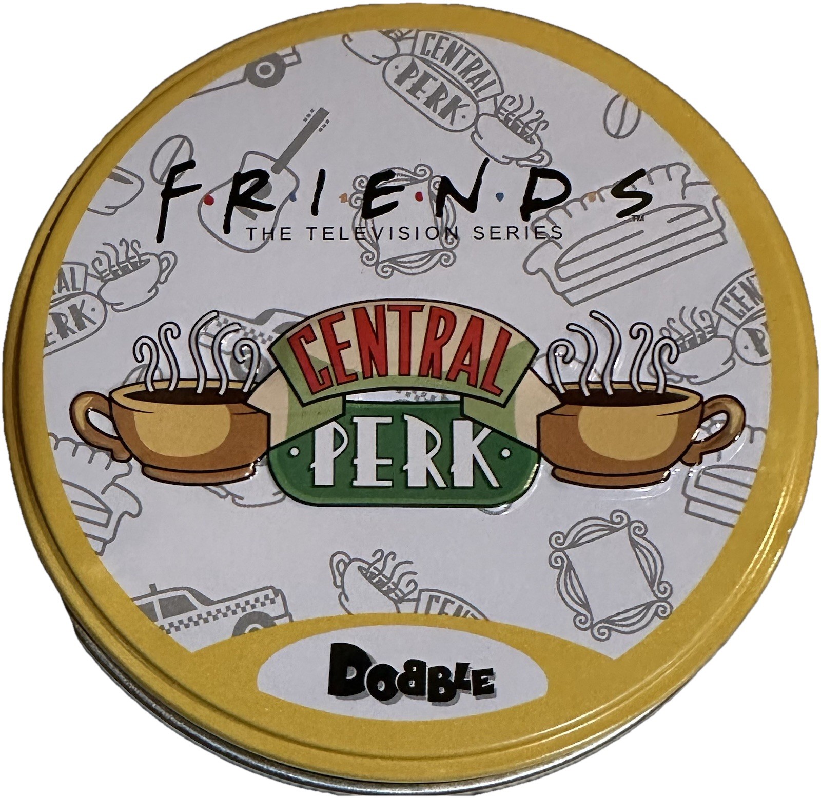 DOBBLE SPOT IT FRIENDS CENTRAL PERK TIN MATCHING CARD GAME TRAVEL LEARNING EDUCA