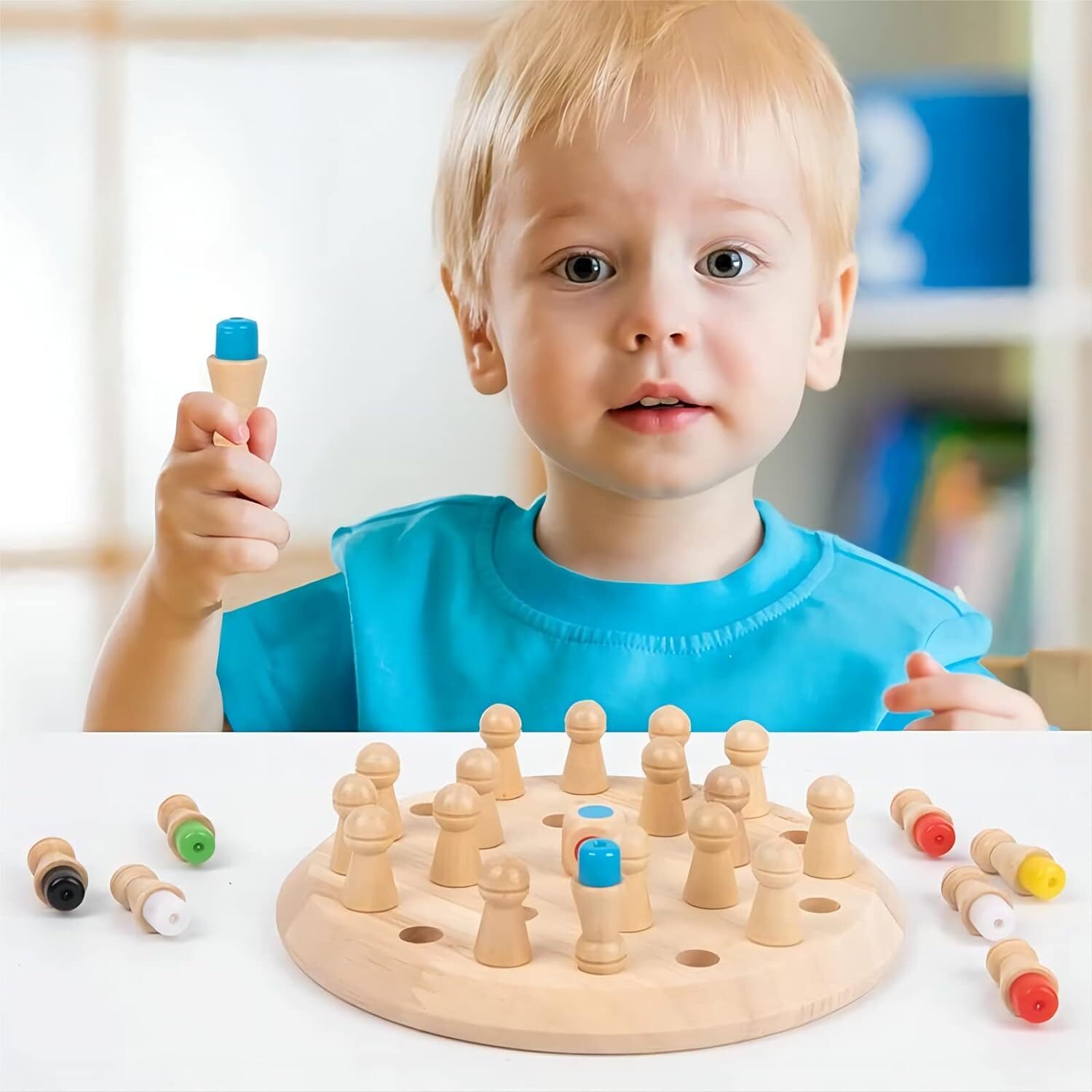 Gifts for Kids-Wooden Memory Chess Board Game: Color Memory Matching Brain Game