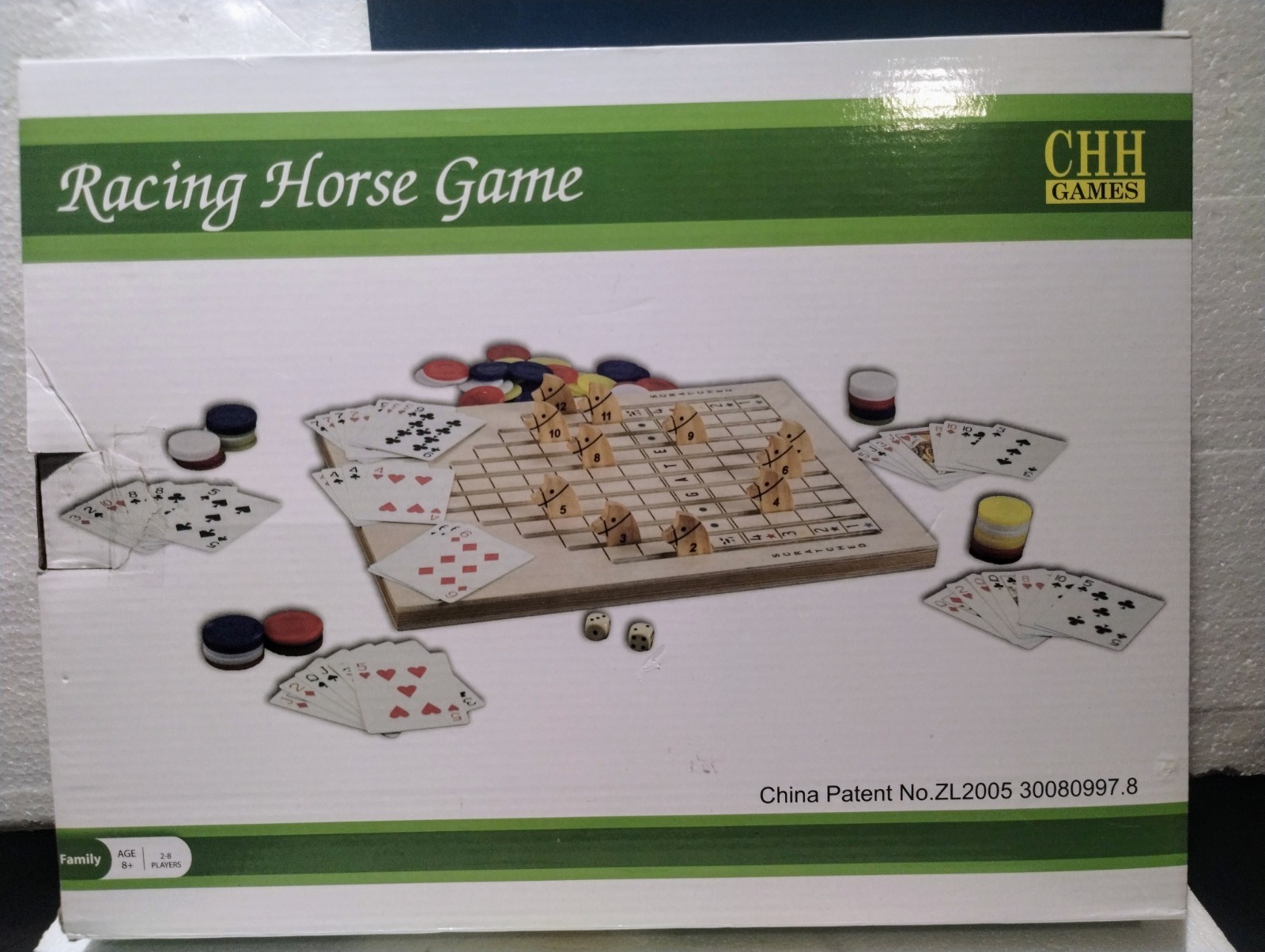 Large Wooden Racing Horse Race Game with Playing Cards Chips & Dice