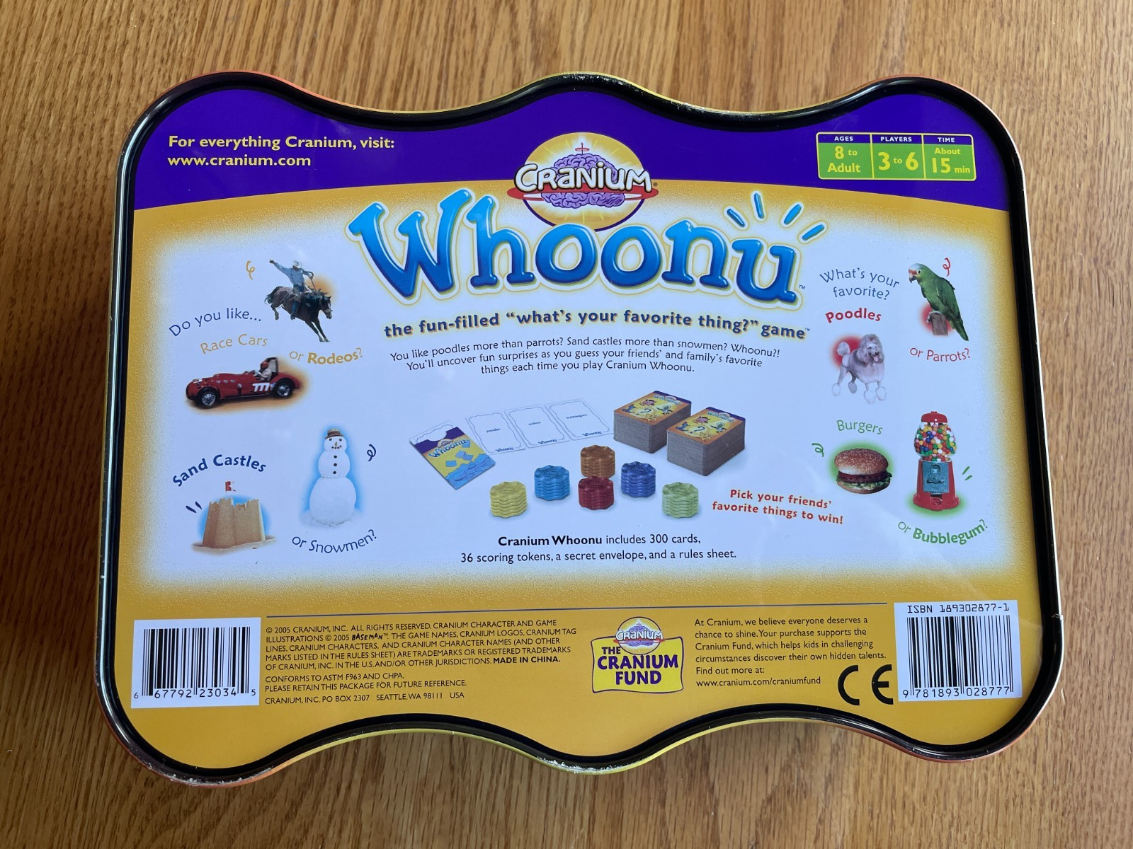 Cranium WHOONU “What’s Your Favorite Thing?” Family Game in Tin 2005 Complete!