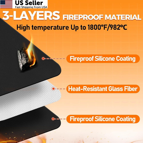 Fireplace Mat, 2′ x 3’6” x 0.04” x 3’6″ (Rectangular), Black