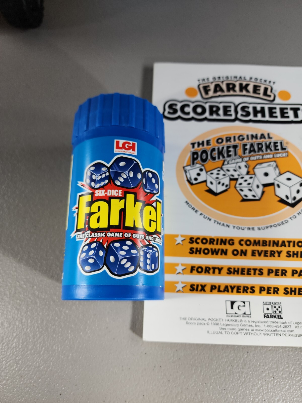 Legendary Games Six-Dice Farkel 2 to 8 Players Game with Score Sheets, COMPLETE