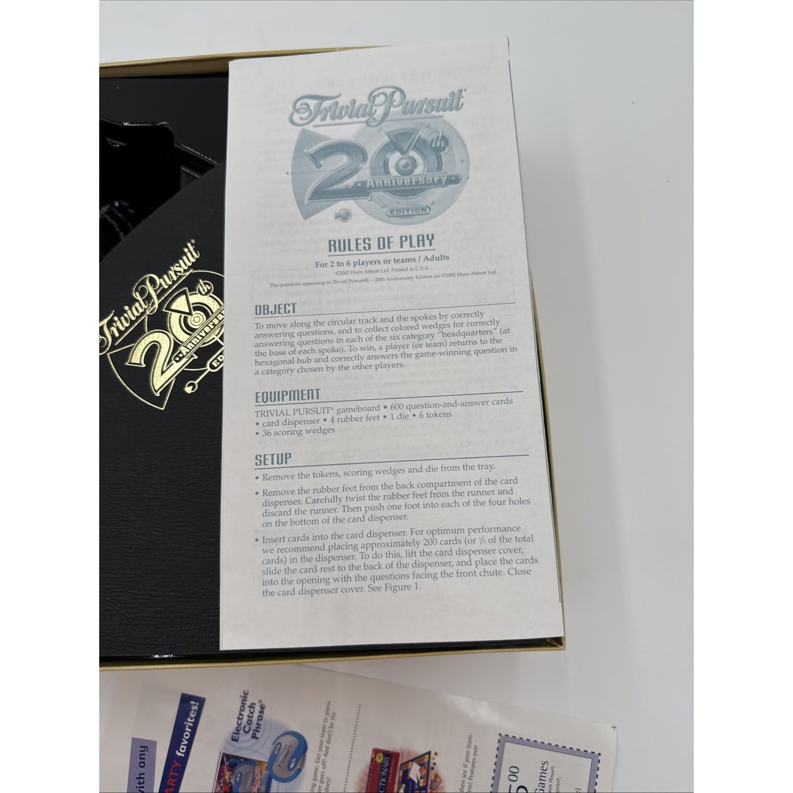 Trivial Pursuit 20th Anniversary Edition 2002 Board Game w Instructions