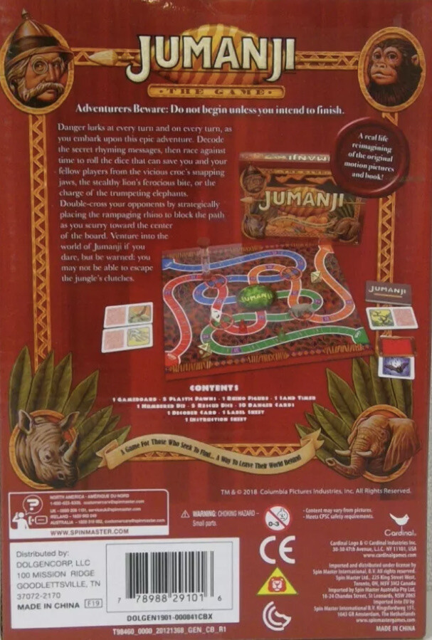 Jumanji Ready To Roll Games Age 5+ Fast Paced Game by Cardinal Travel Size