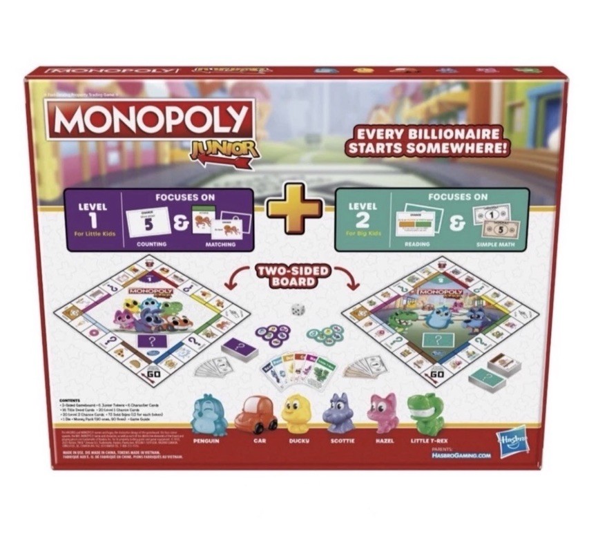 Monopoly Junior Board Game, 2-Sided Gameboard, 2 Games in 1, Monopoly By Hasbro
