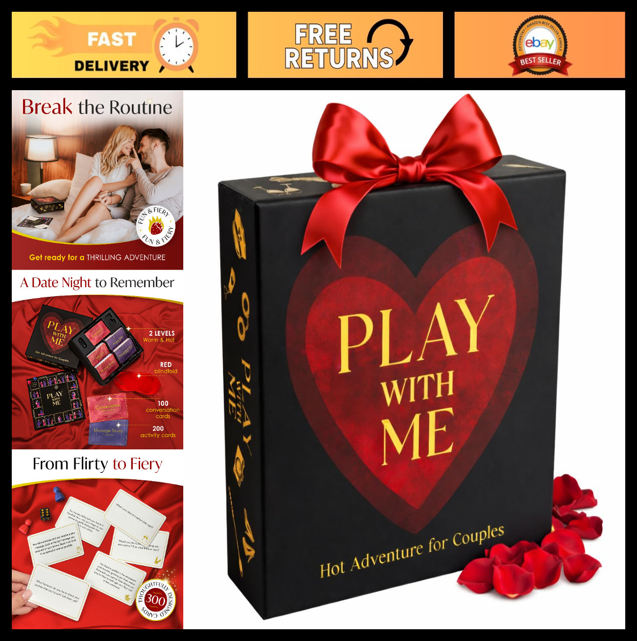 Spicy Date Night Couples Game – 300 Fun Dares & Conversation Cards for 2 Players
