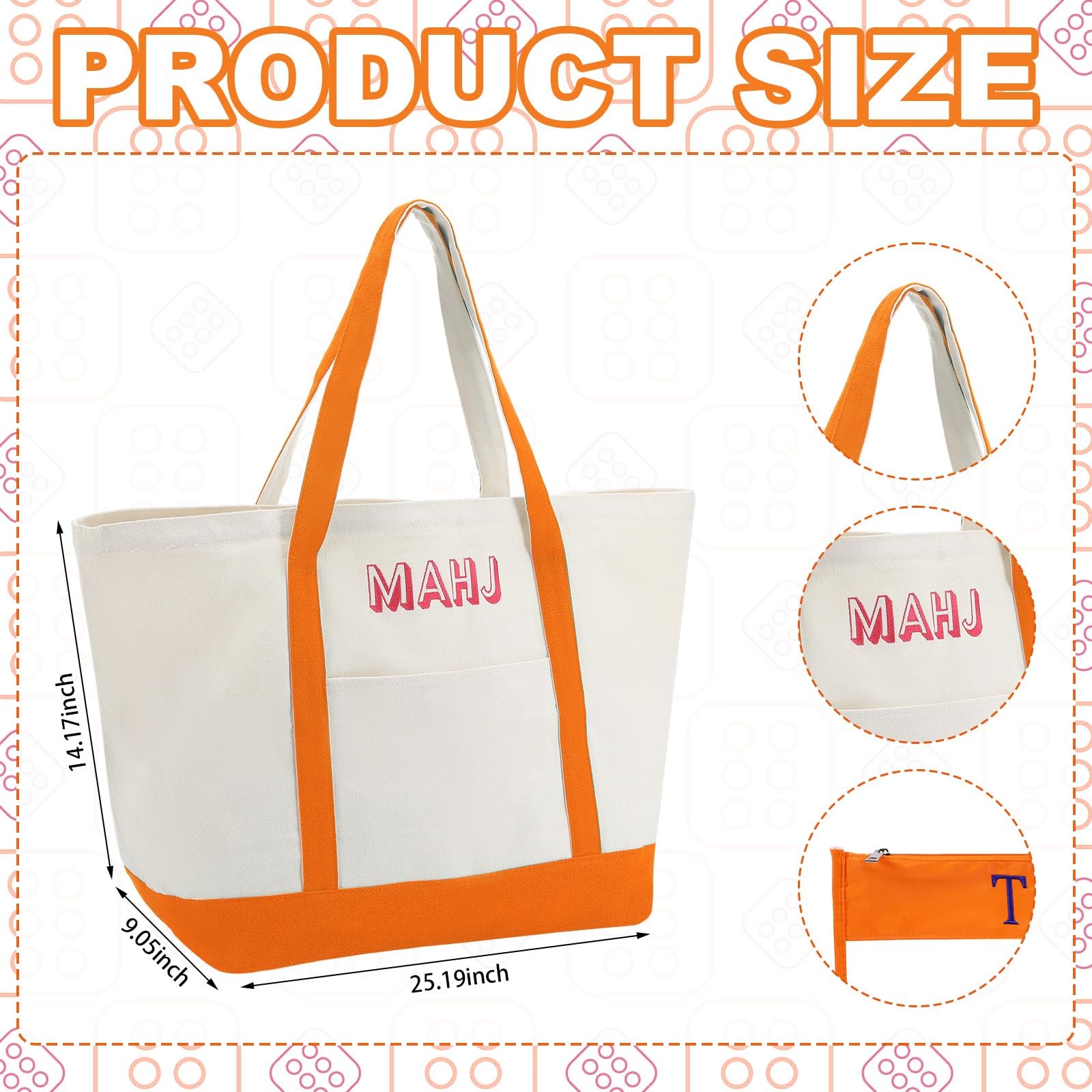 Sunnymove 3 Pcs Empty Mahjong Canvas Bag Gift Embroidered American Mahjong Set