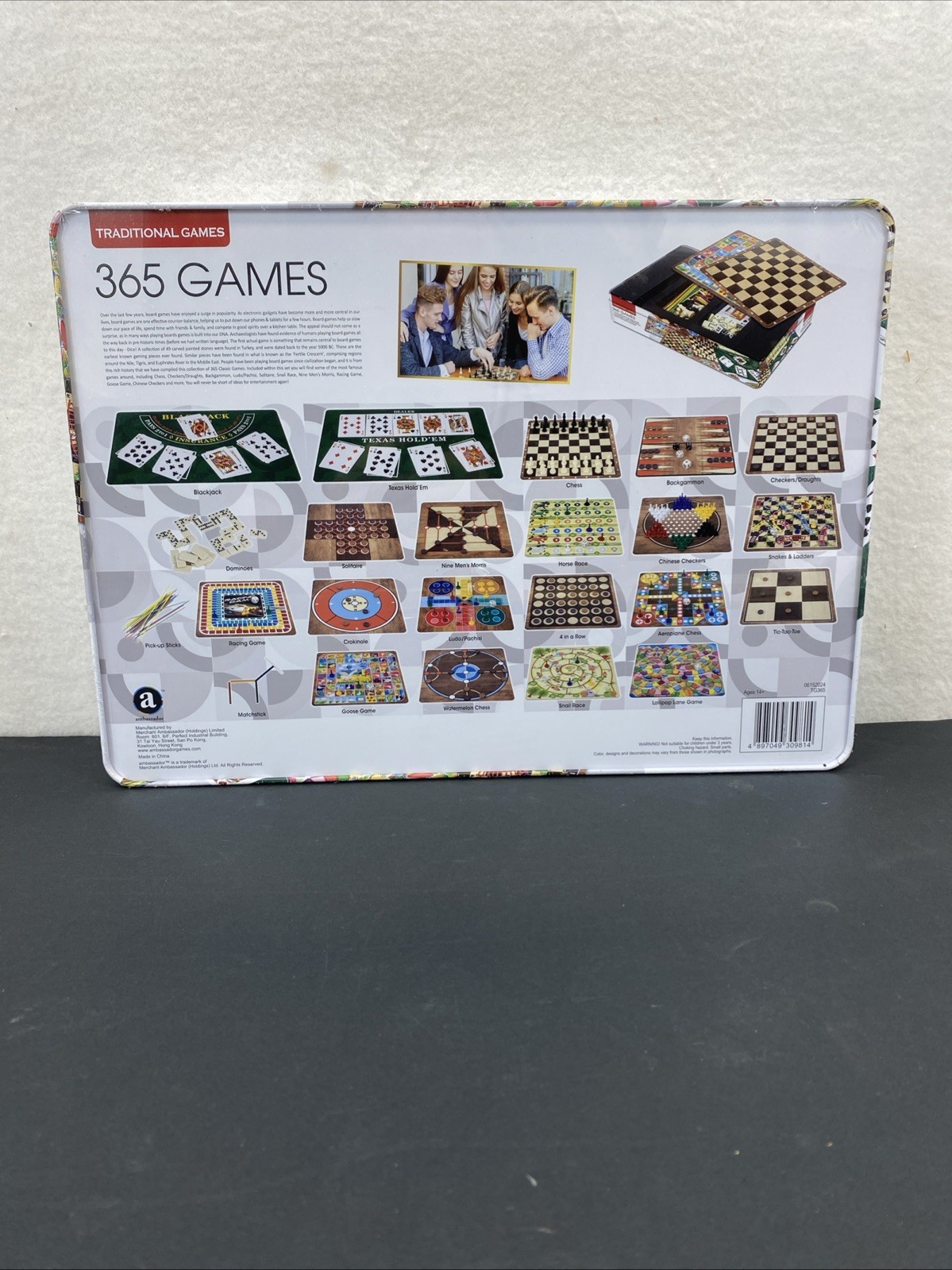 365 Games Traditional Strategy Board & Card Games, Tin Storage Container Sealed.