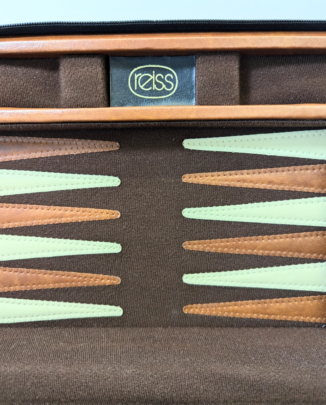 Vintage REISS Backgammon Travel BROWN FAUX LEATHER ZIPPER CASE Complete! 1970’s