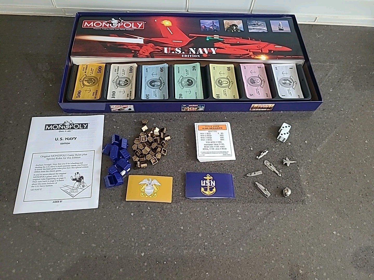 Monopoly United States Navy Edition Board Game 6 Pewter Tokens Complete
