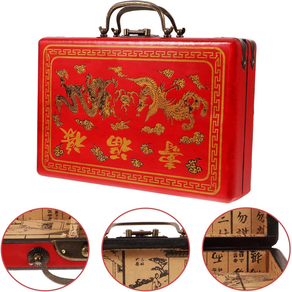 Vintage Chinese Mahjong Set Traditional 144 Tiles Mah-Jong Game Set Case Box