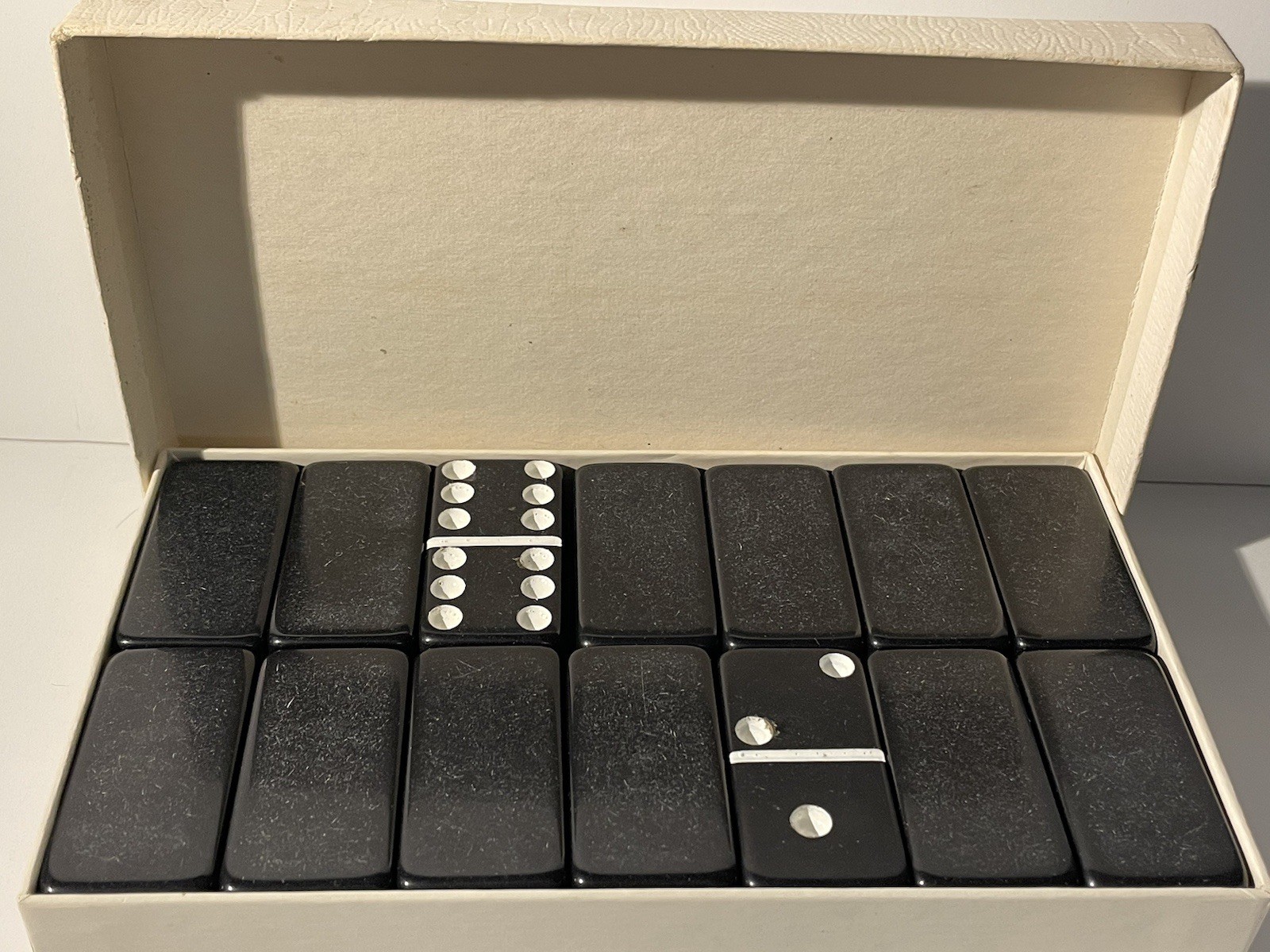 Vintage No. 616 Standard Marblelike Dominoes Black Puremco Manufacturing Co USA