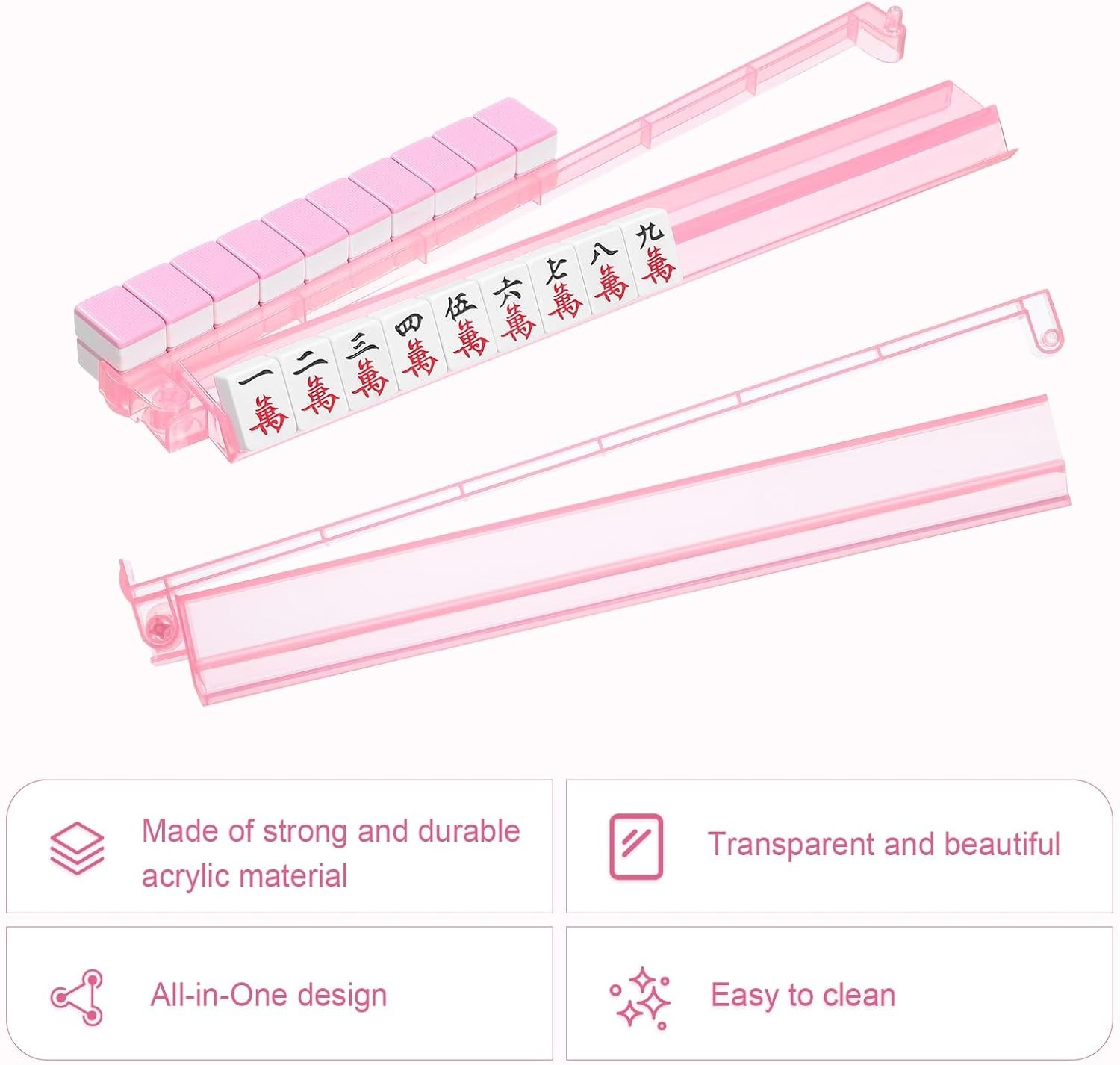 Mahjong Racks with Pushers 4PCS Set Majiang Tile Holder Acrylic Mahjong Racks…