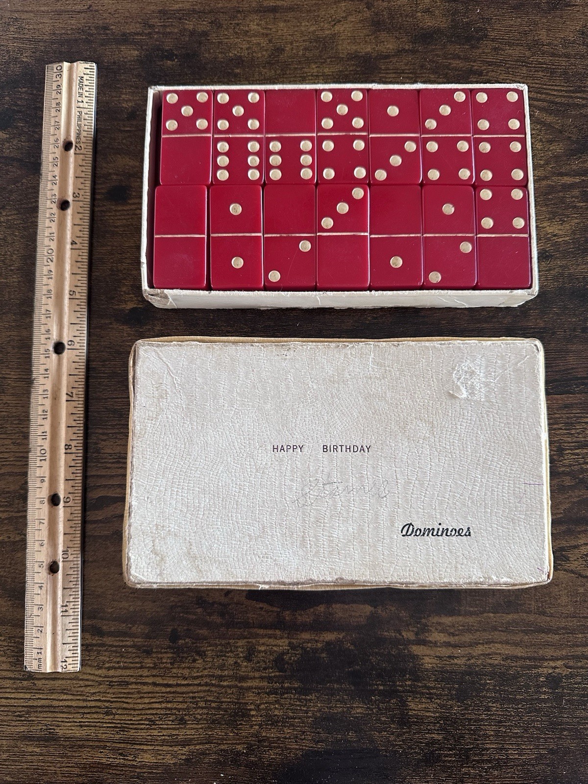 Vintage Set of Puremco No. 616 Standard Marblelike Dominoes Red