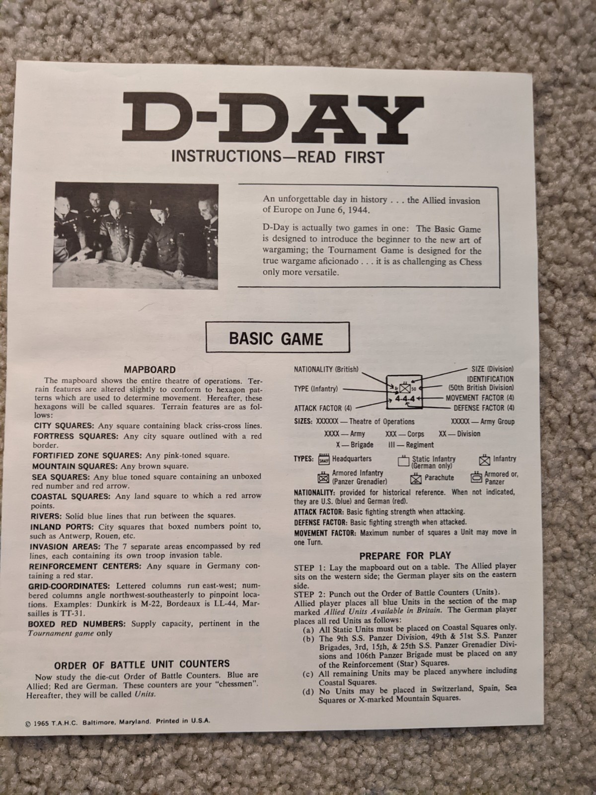 D-Day: World War II Invasion Board Wargame By Avalon Hill. Scorecards Unmarked.