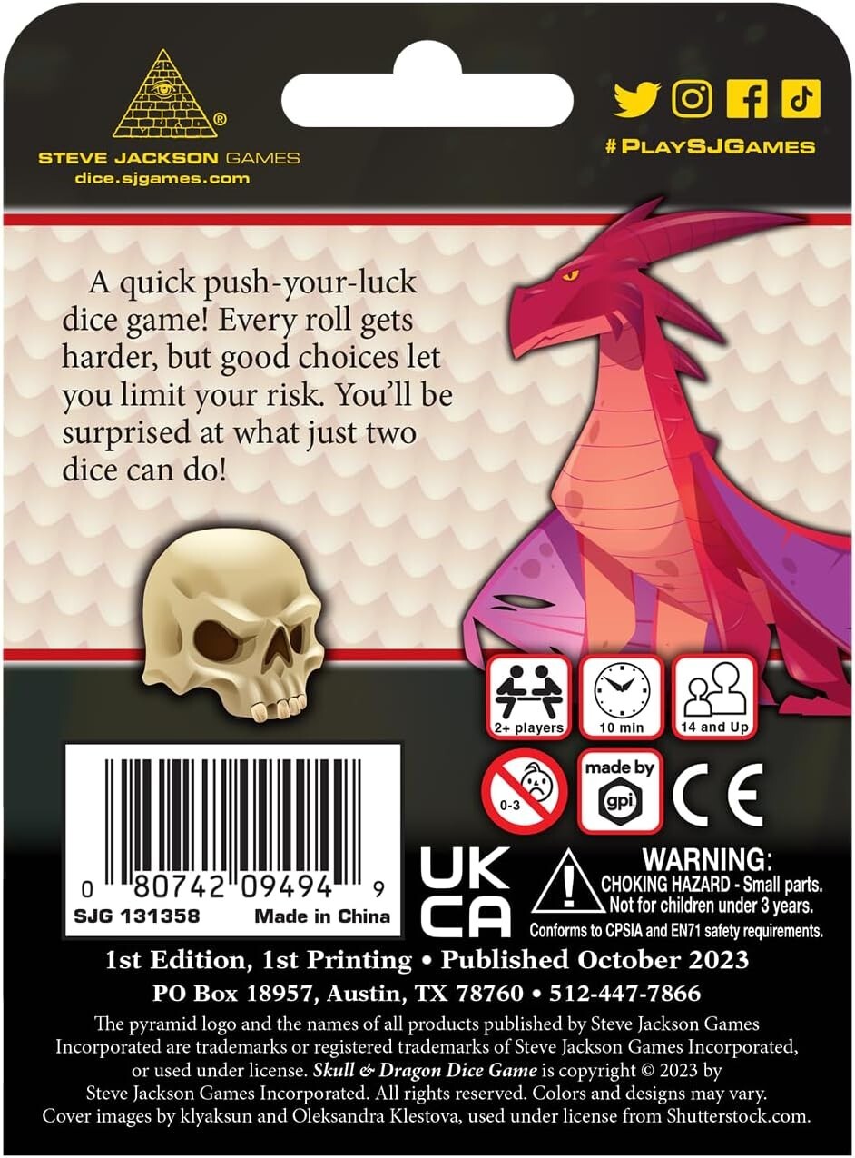 Skull & Dragon Dice Game Press Your Luck Steve Jackson SJG131358 Family Party