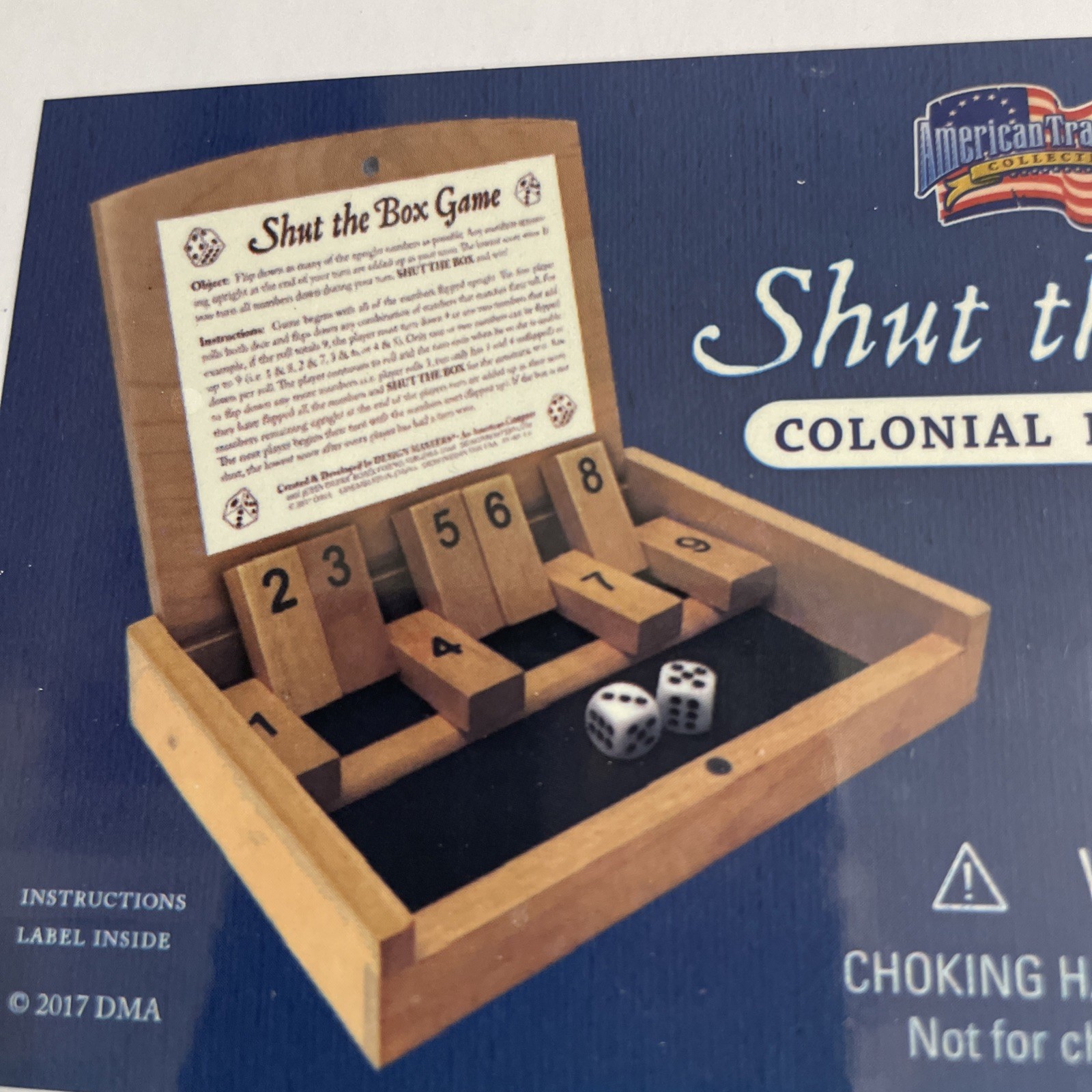 Shut the Box Colonial Dice Game Wood Mini Game New Sealed Gift