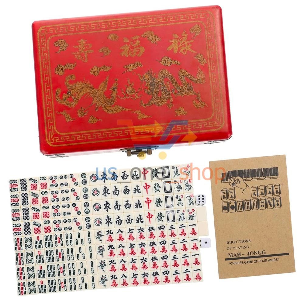 Vintage Chinese Mahjong Set Traditional 144 Tiles Mah-Jong Game Set w/ Case Box