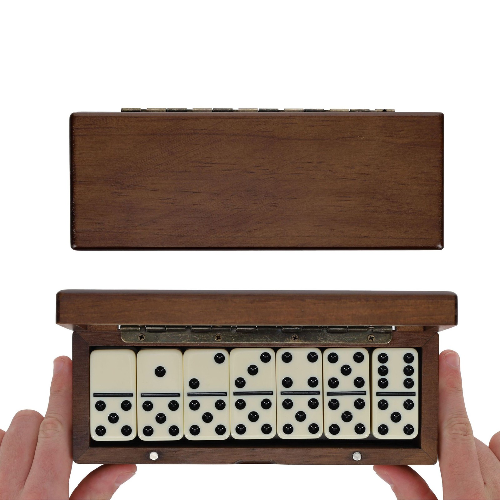 WE Games Double 6 Dominoes in Magnetic Wooden Travel Box, Ivory Color