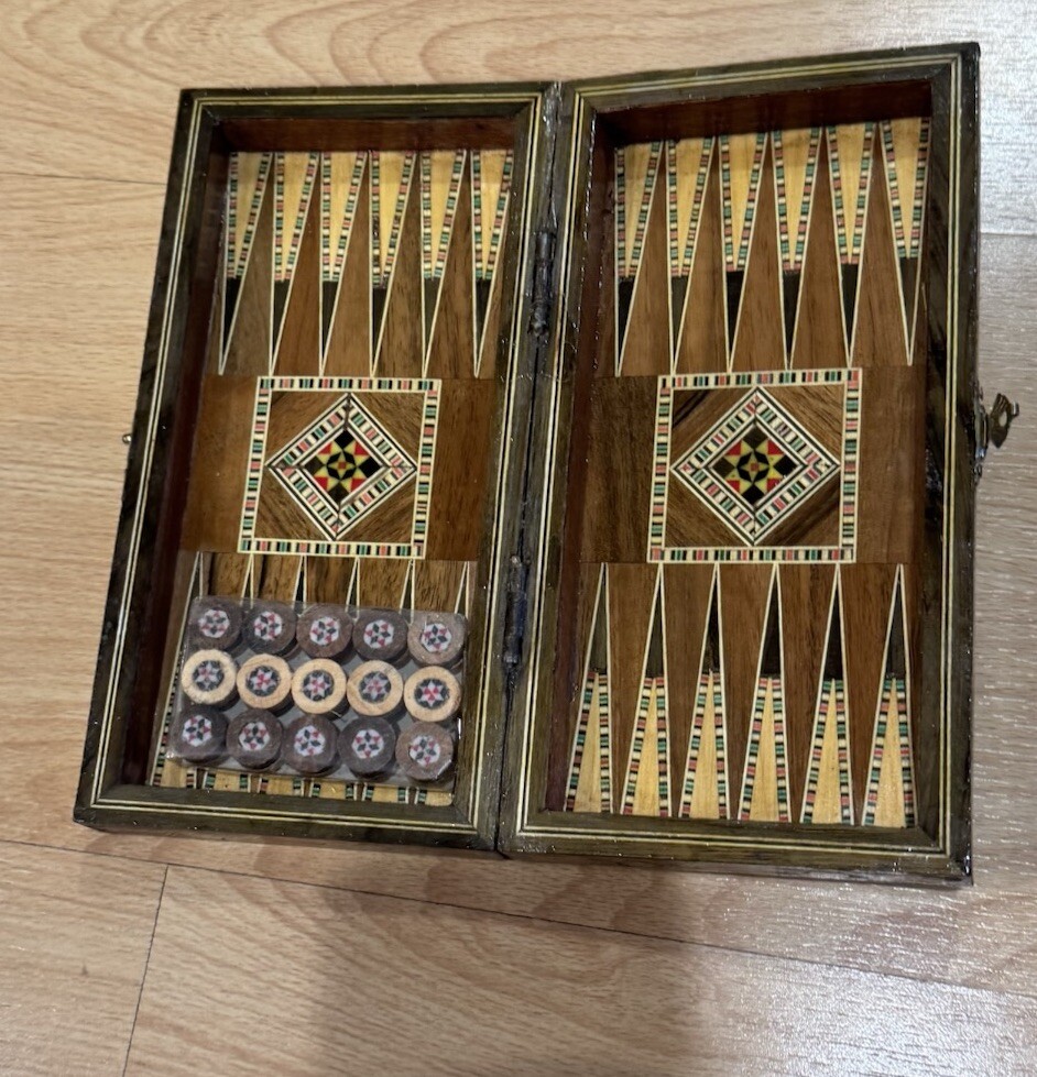 2 in 1 Wood Backgammon + Chess Set Moroccan handmade Wooden Backgammon Board 8”