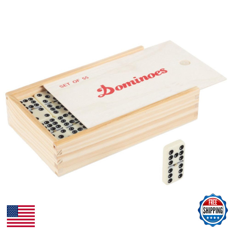 Hey! Play! Domino Set Wood Case – 55 Premium Double Nine Dominoes And