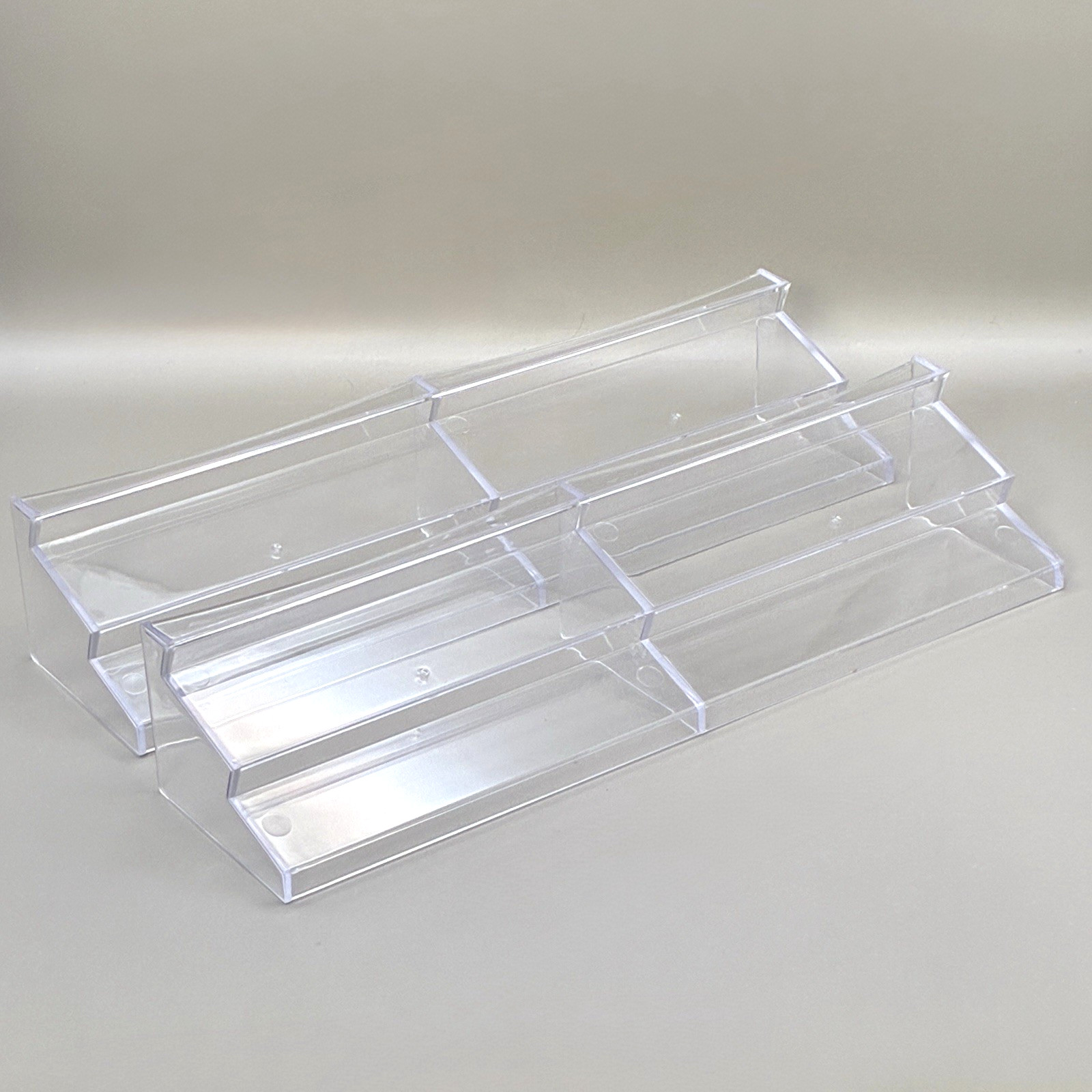 Rummy Mah Jong Tile Holder Set of 4 Clear Acrylic Trays Domino Racks NEW IN BOX