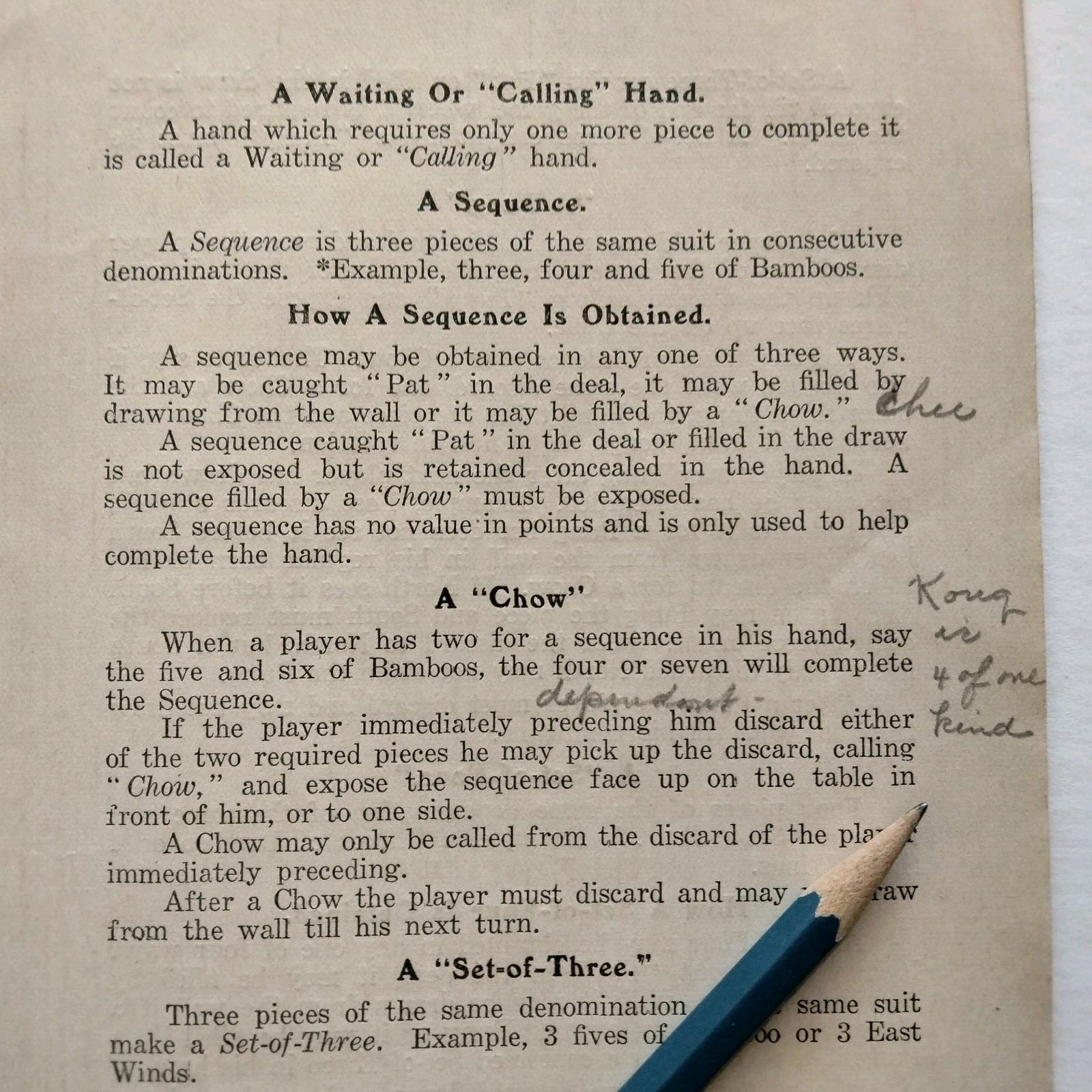1920s Rules Directions Mah Jong Mah Jongg Mah Chang Manual Harold Sterling