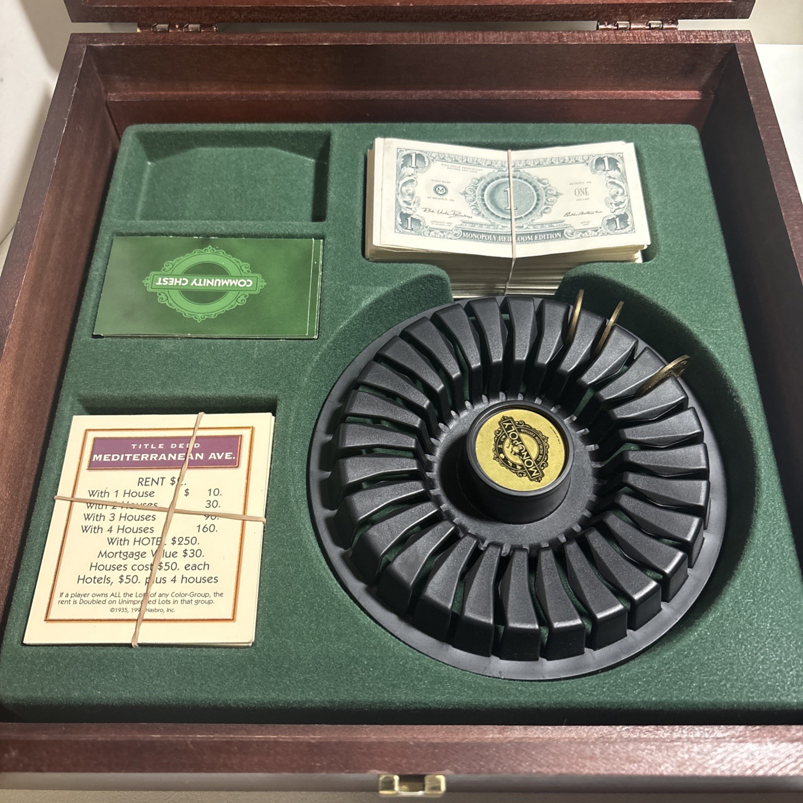 MONOPOLY Heirloom Edition 1997 Parker Brothers Deluxe Wood Box VTG Incomplete