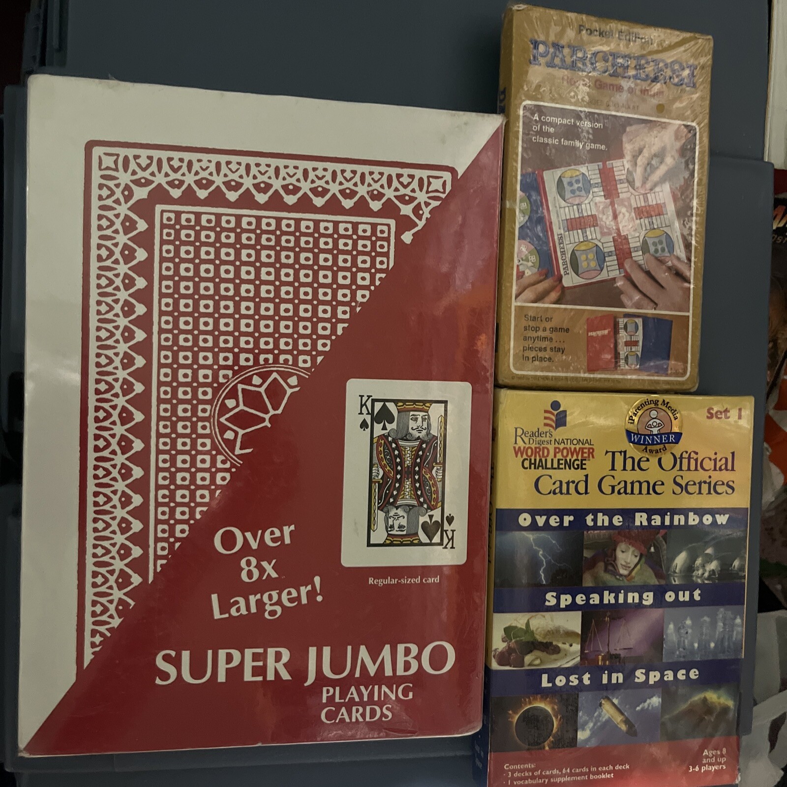 Parcheesi Pocket Edition Royal Game of India Jumbo Playing Cards Word Power Lot