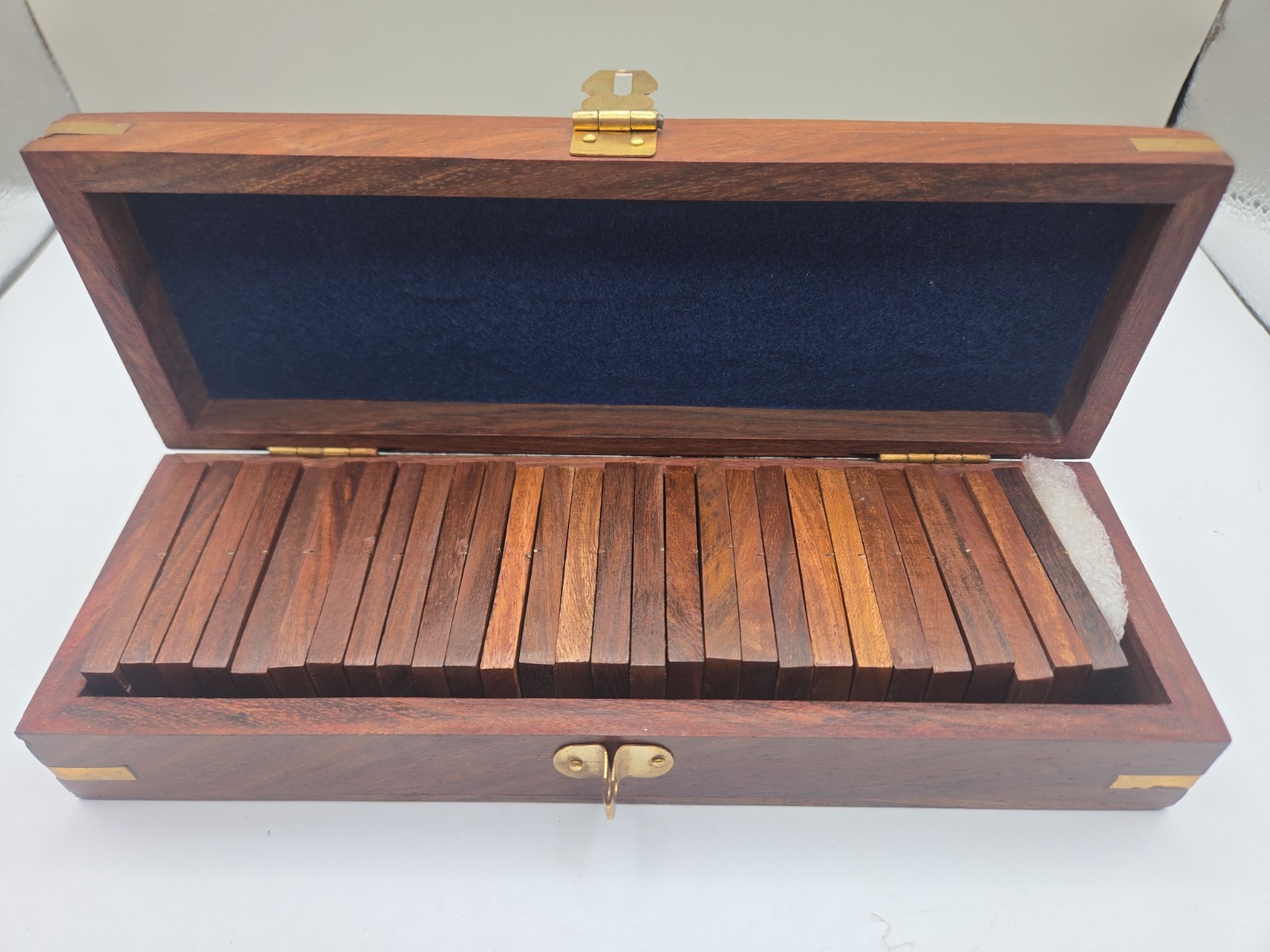 Double Six Wood Dominoes Set w Brass Inlays in Wooden Case With Latch Rare!