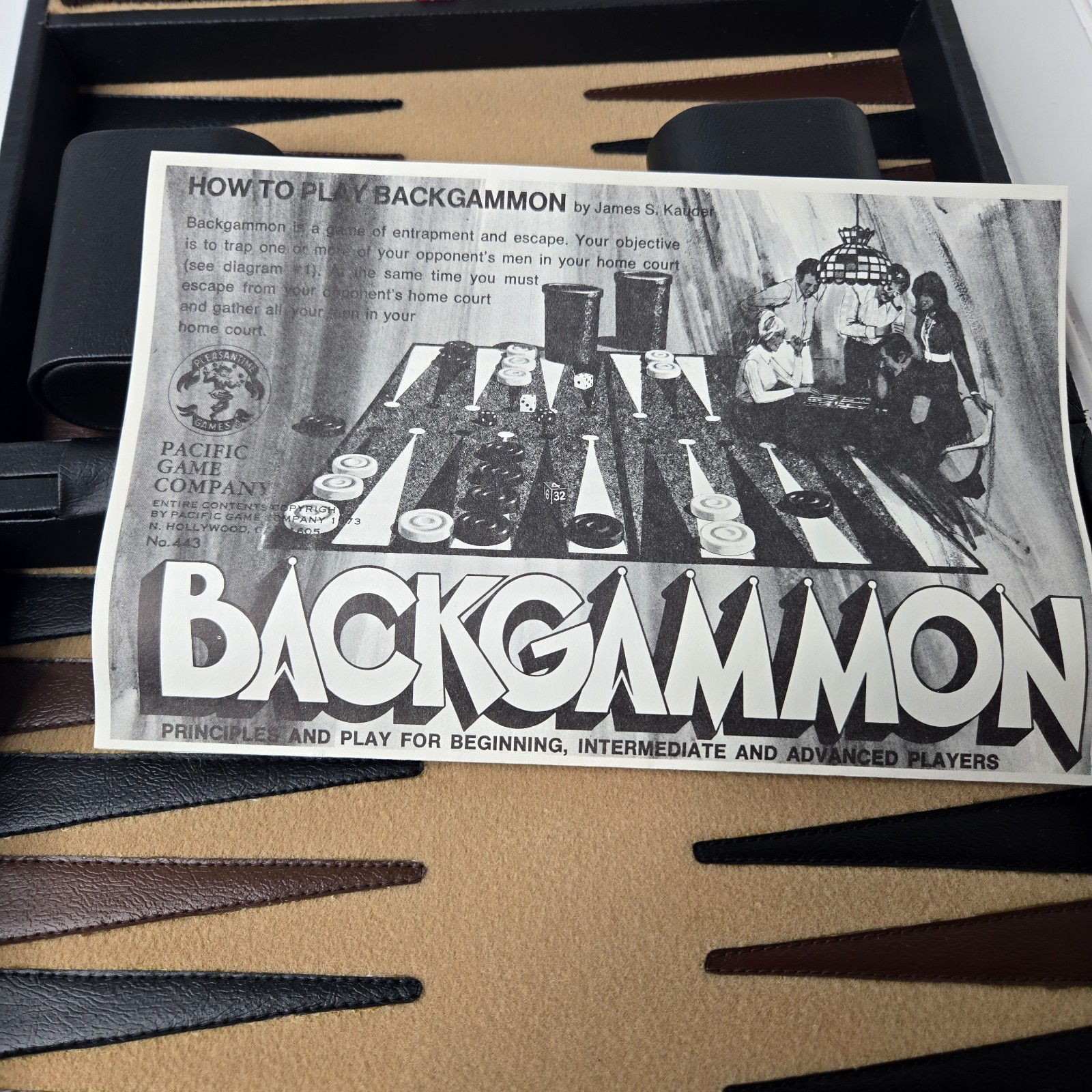 Vintage 1973 Pacific Game Company Travel Backgammon Set w/Directions 15″ x 10.5″
