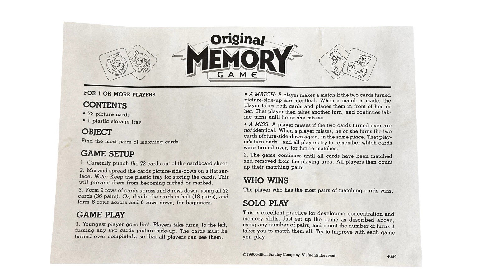 Milton Bradley the Original Memory Game 1994 99% Complete