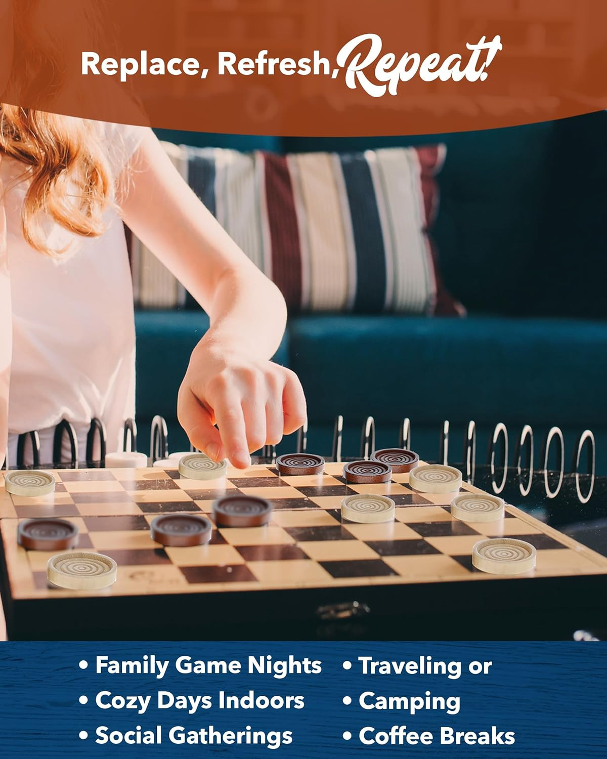 Wooden Checkers Pieces Only (1.5 Inch), Checker Board Game & Backgammon Pieces,