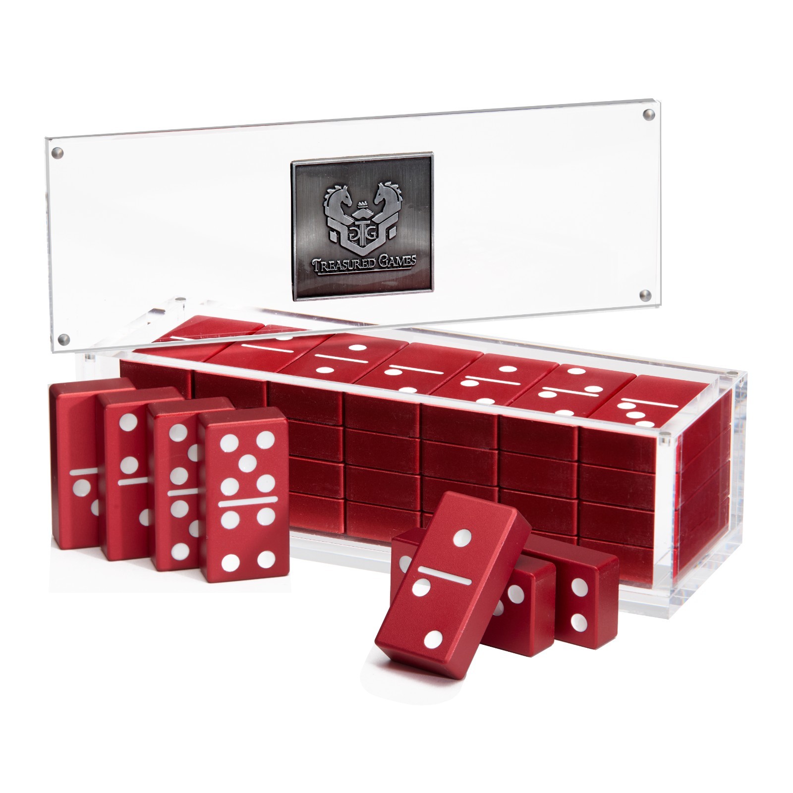 Premium Aluminum Double Six Dominoes Set – Red
