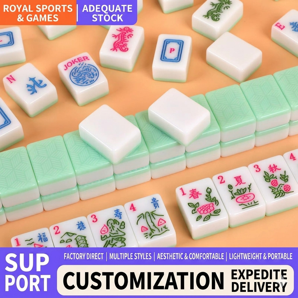 American Mahjong Set 166 Melamine Tiles Green Pastels Engraved with Joker Gift