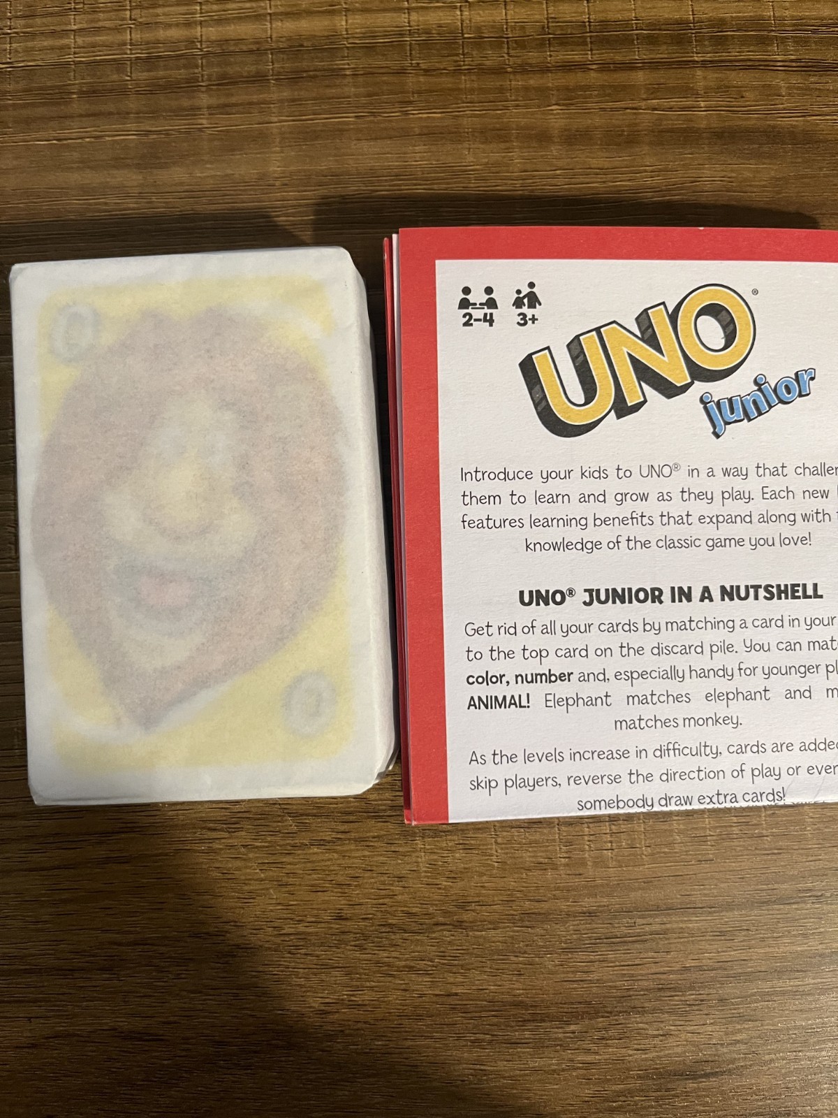 UNO NEW SEALED Junior Card Game 56 Cards Gift Kids 3 Years Old & Up, 2 players