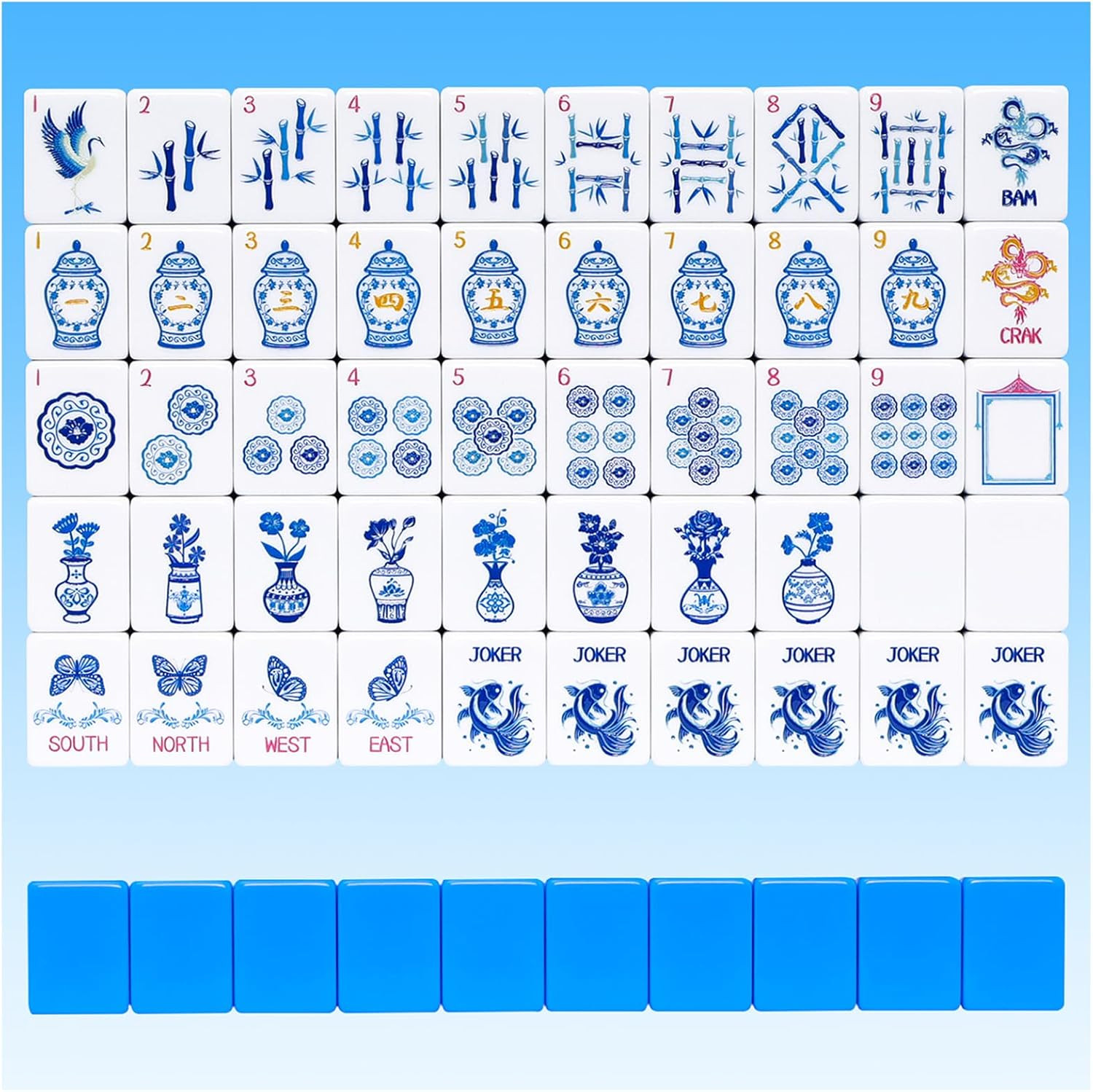 Light Blue American Mahjong Tile Set(1.2″), 160 Engraved Tiles with Mahjong Tile