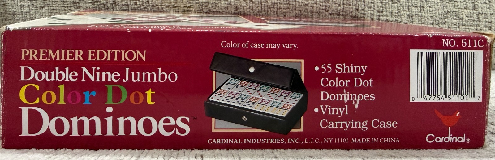 Cardinal Premier Double Nine Jumbo Color Dot Dominoes Set Vinyl Case NEW