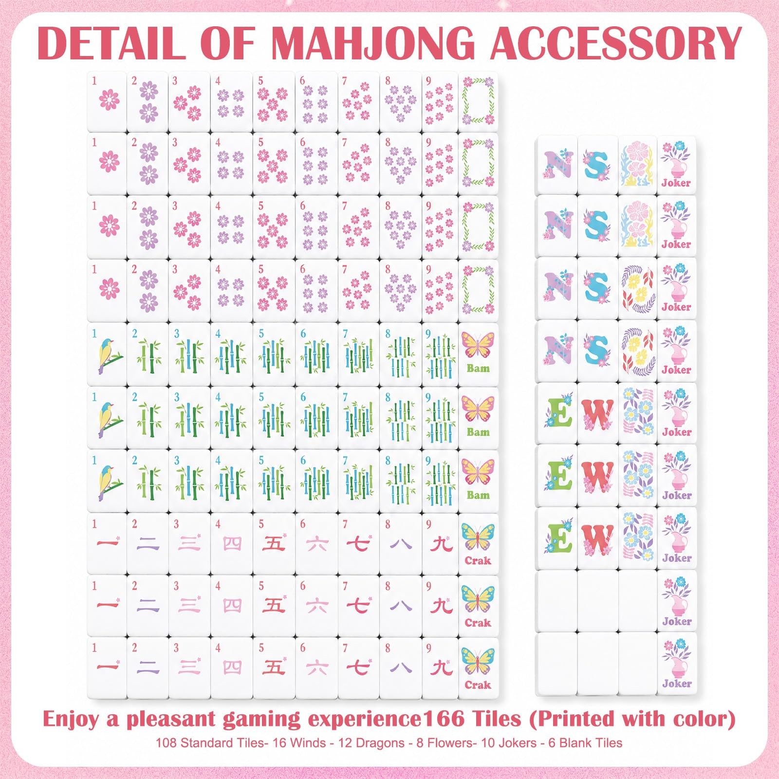 Arrowbash 160 Pcs Mini Mahjong Tiles Set 1 Inch Tiles Pink Flowers American M…