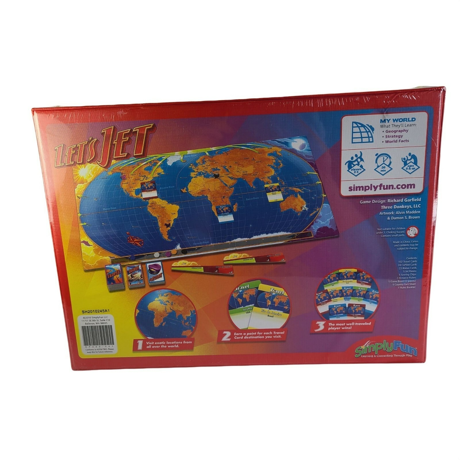 Lets Jet Geography Strategy World Facts Game Ages 8 and Up Simply Fun Sealed New