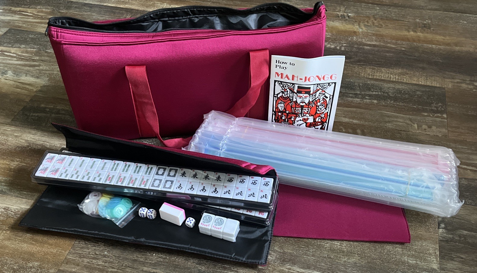 Mose Cafolo American Mahjong Set W/Carrying Case Pinky Red
