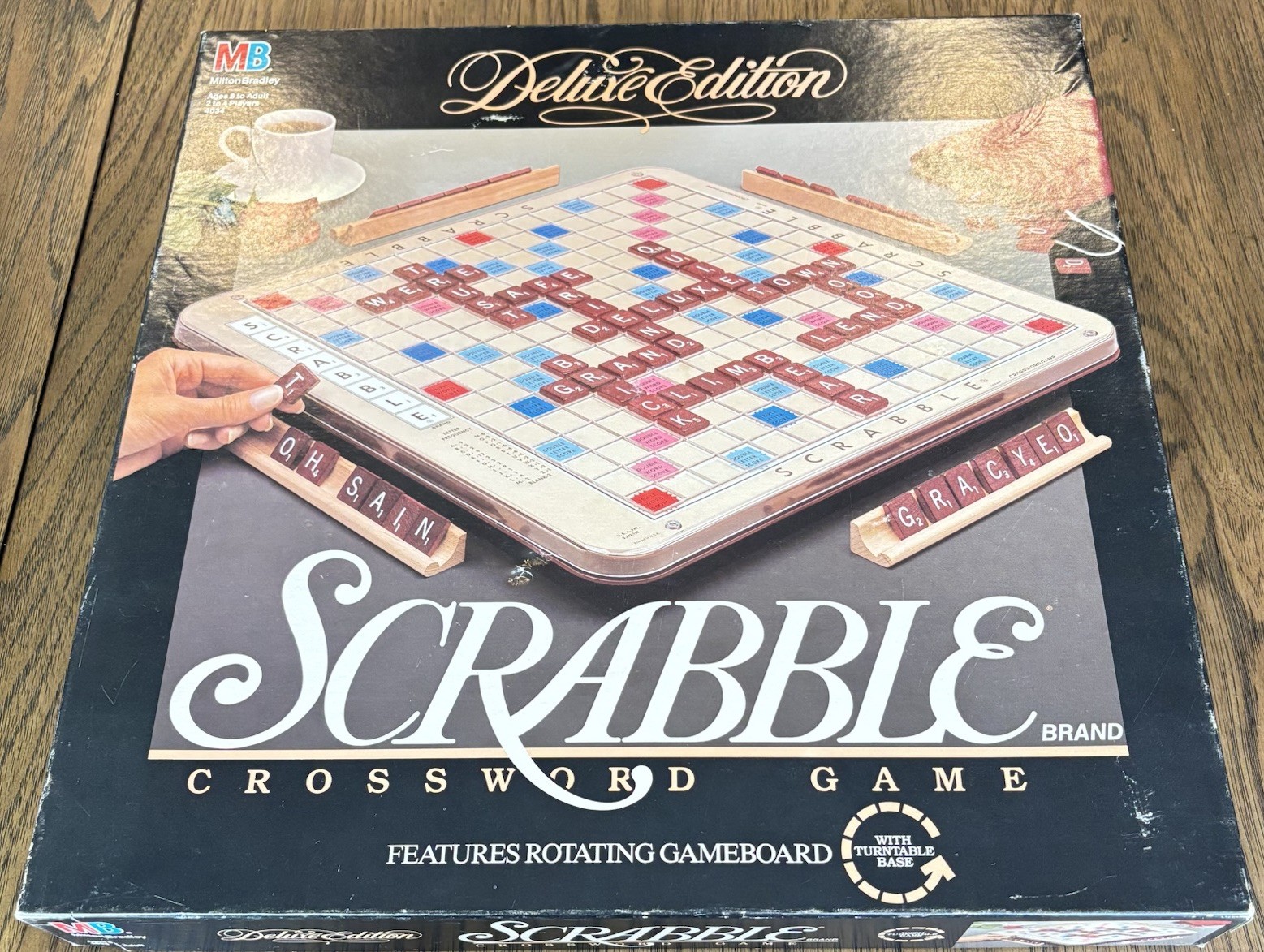 1989 Scrabble Deluxe Edition 100% COMPLETE Rotating Turntable Board Game MB 4034